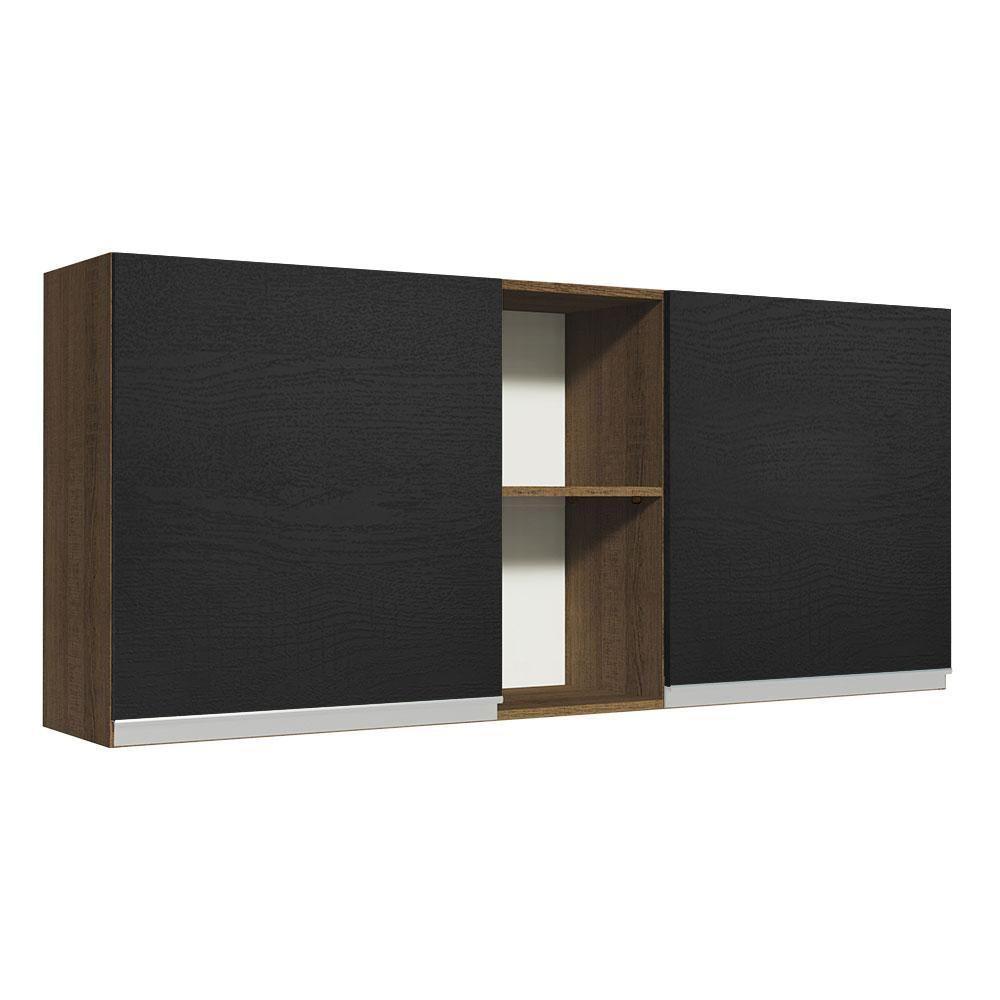 Armário Aéreo 150 Cm 2 Portas E 2 Nichos Rustic/Preto - 1