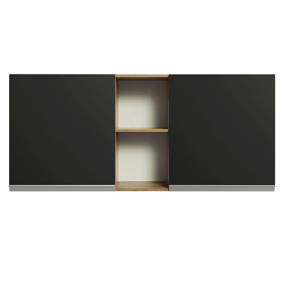 Armário Aéreo 150 Cm 2 Portas E 2 Nichos Rustic/Preto - 4