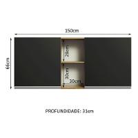 Armário Aéreo 150 Cm 2 Portas E 2 Nichos Rustic/Preto - 9