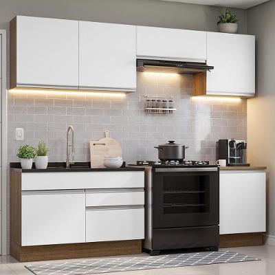 Armário de Cozinha Completa Glamy 04 Rustic-Branco 5 Portas 3 Gavetas MDP 260cm Branco