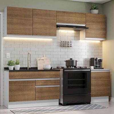 Armário de Cozinha Completa Glamy 04 5 Portas 3 Gavetas MDP 260cm Marrom Branco Rustic