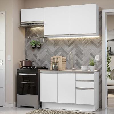Armário de Cozinha Glamy 09 4 Portas 3 Gavetas MDF 180cm Branco com Puxadores em Alumínio