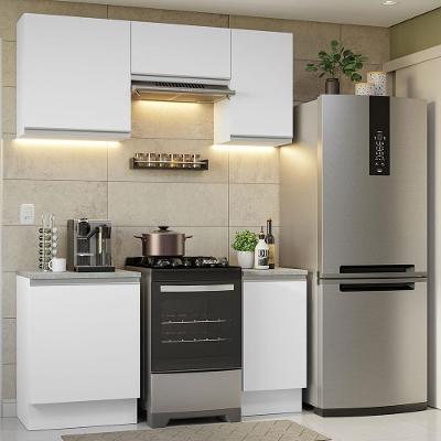 Armário de Cozinha Completa Glamy 07 5 Portas MDF 160cm Branco com Puxadores em Alumínio