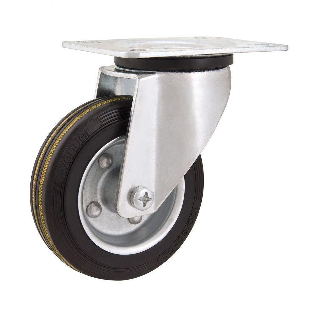 Rodizio Giratório 8 Média 180kg Núcleo Chapa Borracha Preta - 1