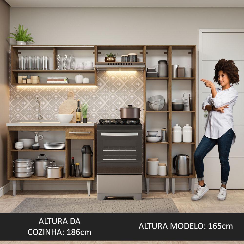 Armário De Cozinha Compacta 229cm Com Pia Rustic Emilly Madesa 11 Rustic - 7