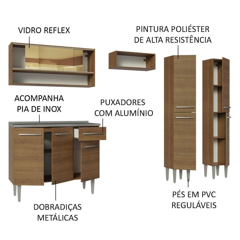 Armário De Cozinha Compacta 229cm Com Pia Rustic Emilly Madesa 11 Rustic - 8