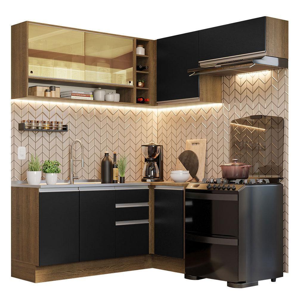 Armário De Cozinha 349Cm Rustic/Preto Glamy 06 Rustic/Preto - 5