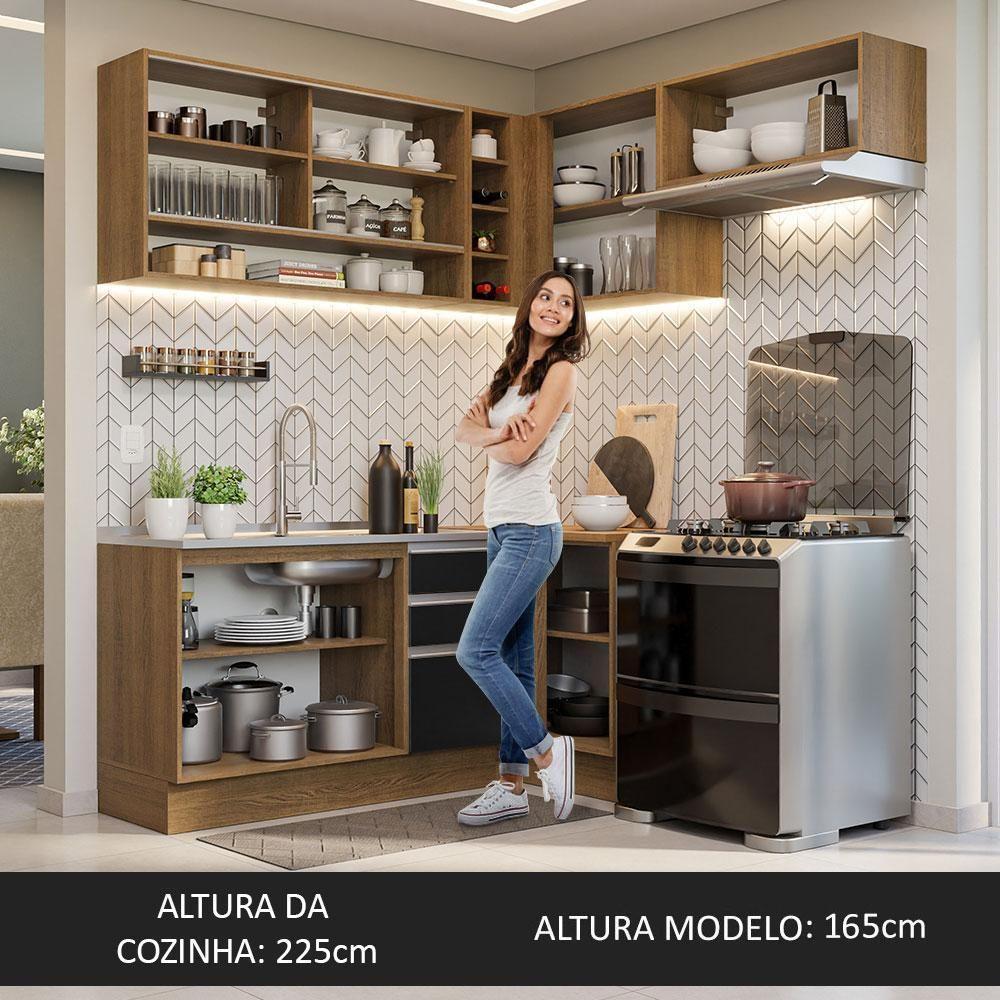 Armário De Cozinha 349Cm Rustic/Preto Glamy 06 Rustic/Preto - 7