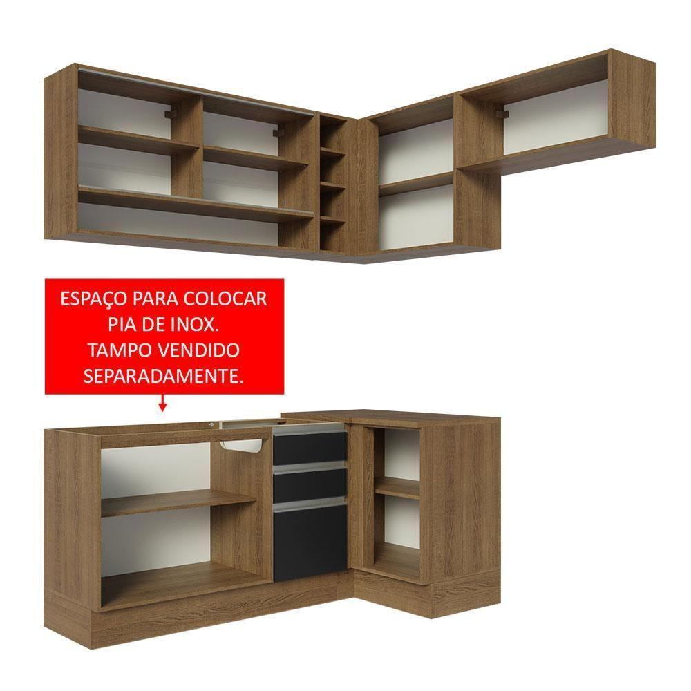 Armário De Cozinha 349Cm Rustic/Preto Glamy 06 Rustic/Preto - 9