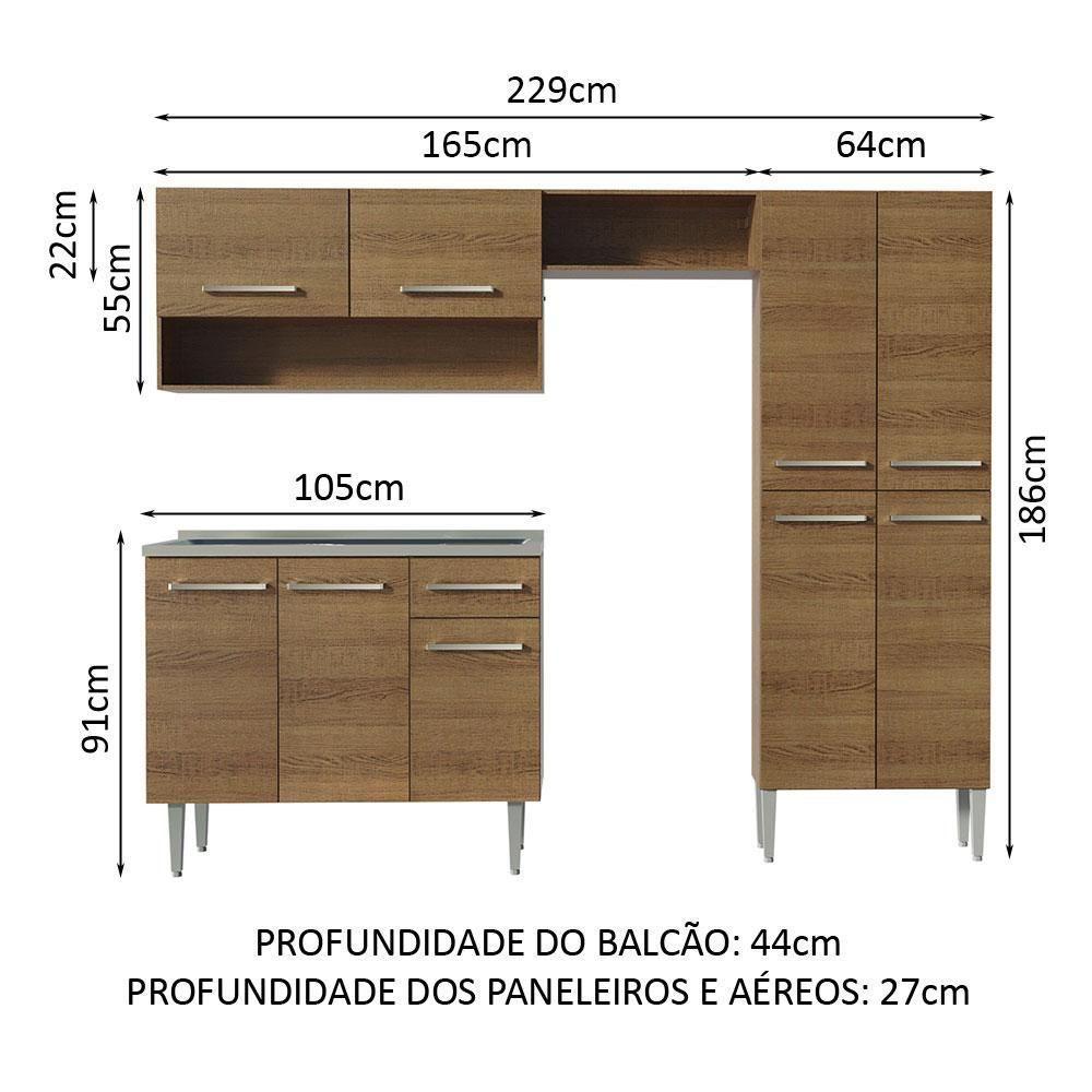Armário De Cozinha Compacta 229cm Com Pia Rustic Emilly Madesa 10 Rustic - 3