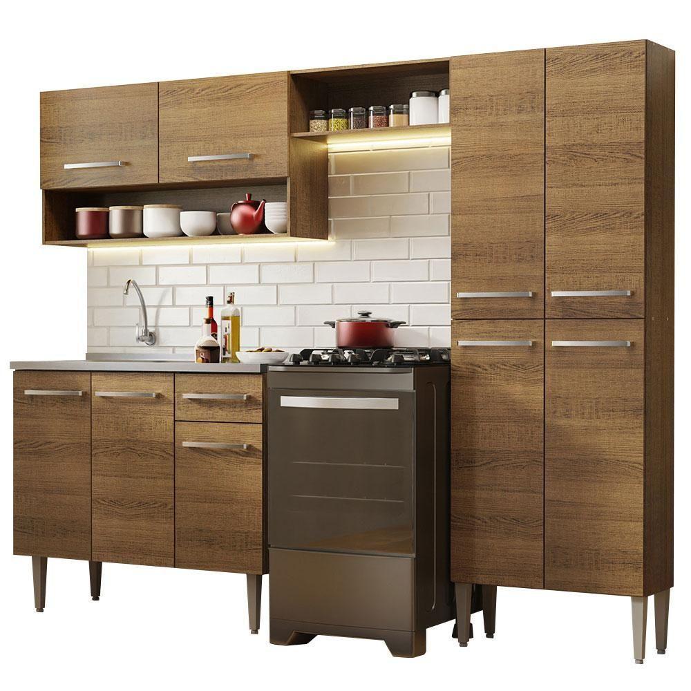 Armário De Cozinha Compacta 229cm Com Pia Rustic Emilly Madesa 10 Rustic - 4