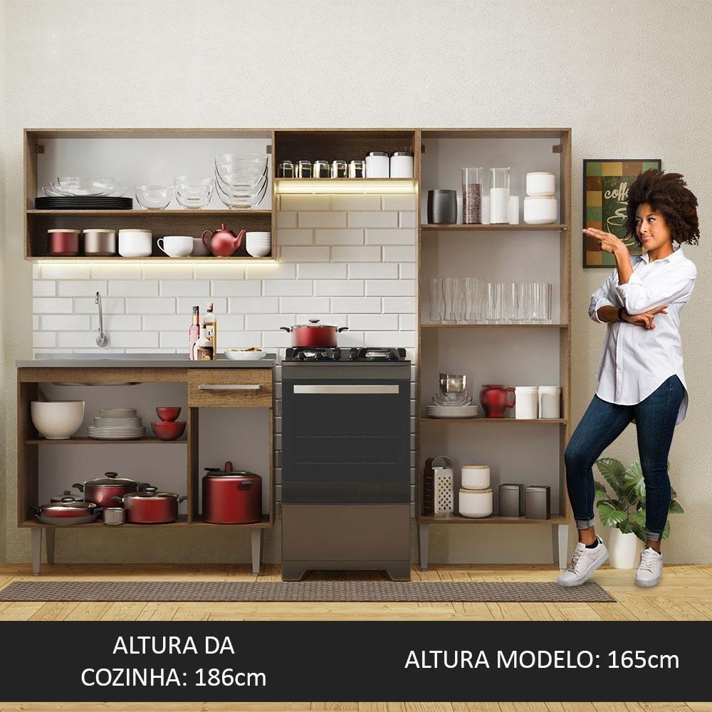 Armário De Cozinha Compacta 229cm Com Pia Rustic Emilly Madesa 10 Rustic - 10