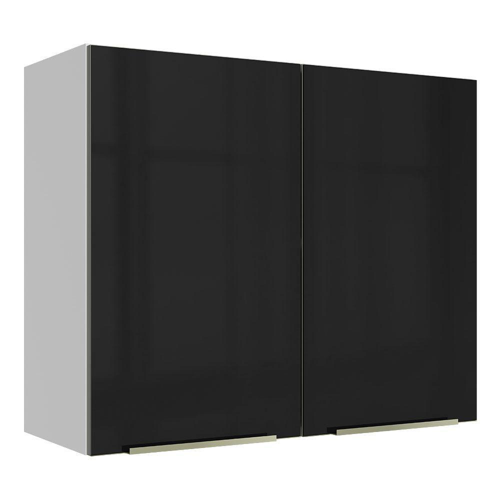 Armário Aéreo Madesa Lux 80cm 2 Portas Branco Preto - 1