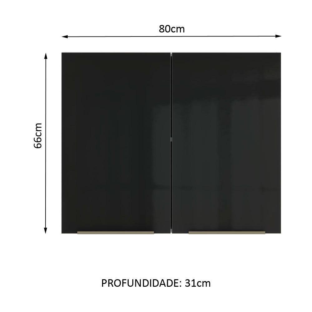 Armário Aéreo Madesa Lux 80cm 2 Portas Branco Preto - 4