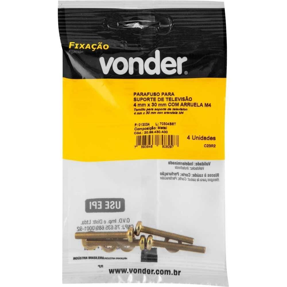 Parafuso Suporte De Tv 4x30 Mm Arruela M4 4 Peças Vonder - 2