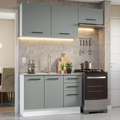 Cozinha Completa Compacta Agata 5 Portas 3 Gavetas 180cm Branco-cinza