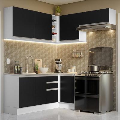 Armário de Cozinha Glamy 07 8 Portas 3 Gavetas MDF 349cm Branco Preto com Corrediças Telescópicas