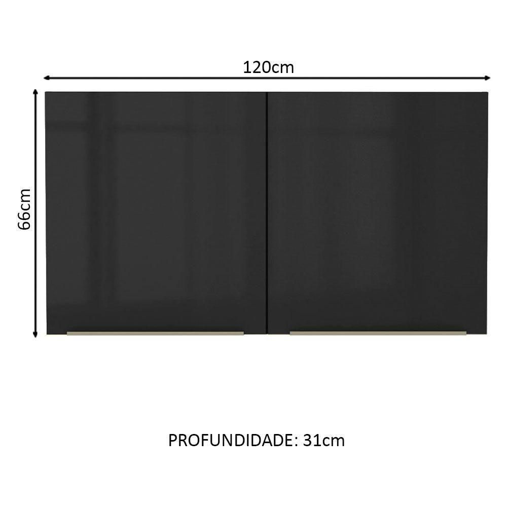 Armário Aéreo Madesa Lux 120 cm 2 Portas Rustic e Preto - 10