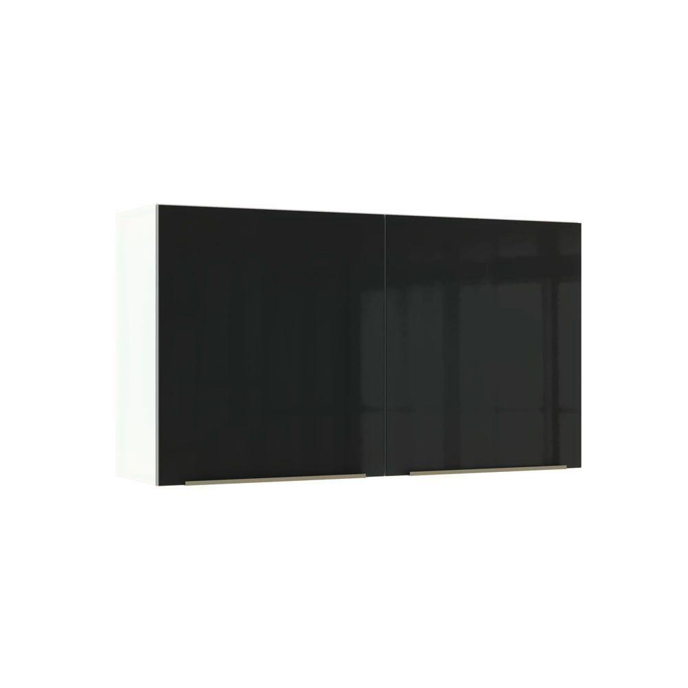 Armário Aéreo Madesa Lux 120cm 2 Portas Branco Preto - 7