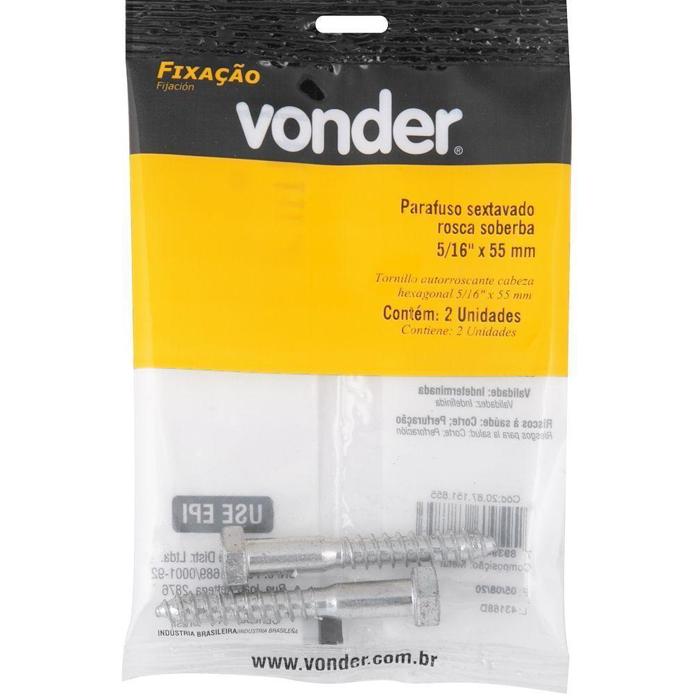 Parafuso Sextavado Rosca Soberba 5-16''x55mm 2 Peças Vonder - 2