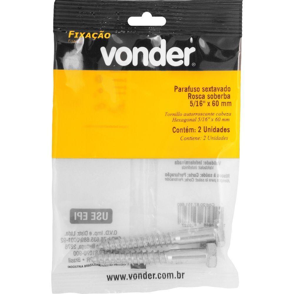Parafuso Sextavado Rosca Soberba 5-16x60mm Com 2 Peças Vonder - 3
