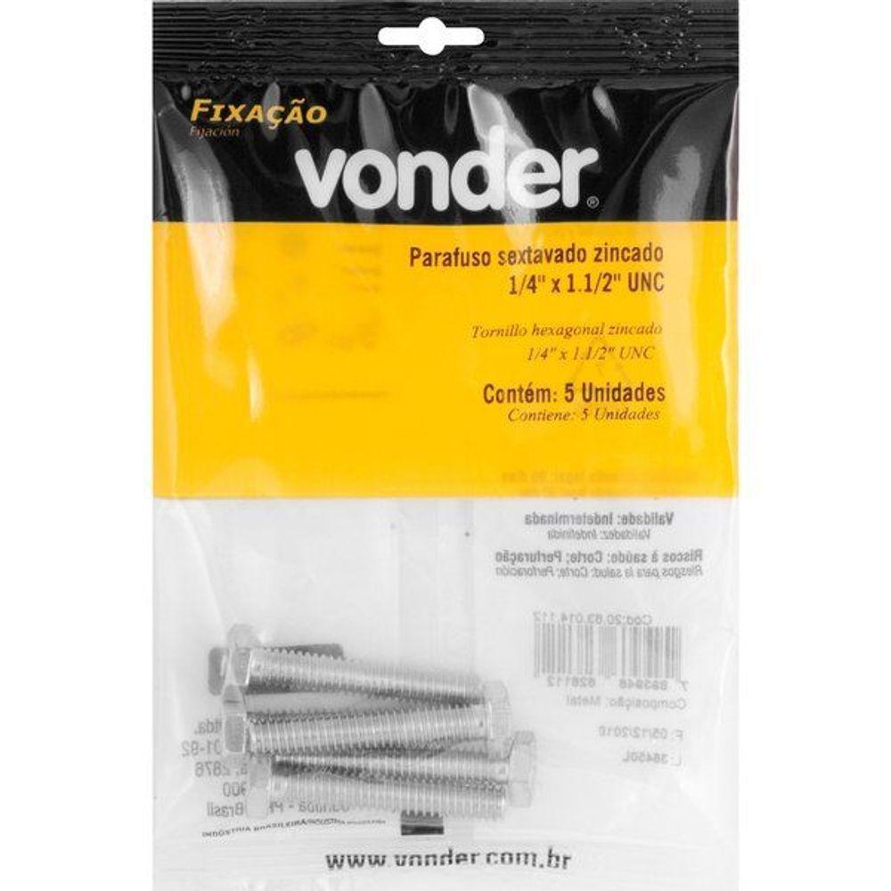Parafuso Sextavado Zincado 1-4''x1.1-2'' Unc 5 Peças Vonder - 2