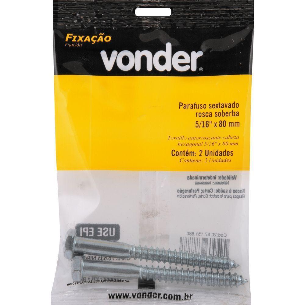 Parafuso Sextavado Rosca Soberba 5-16''x80mm 2 Peças Vonder - 3