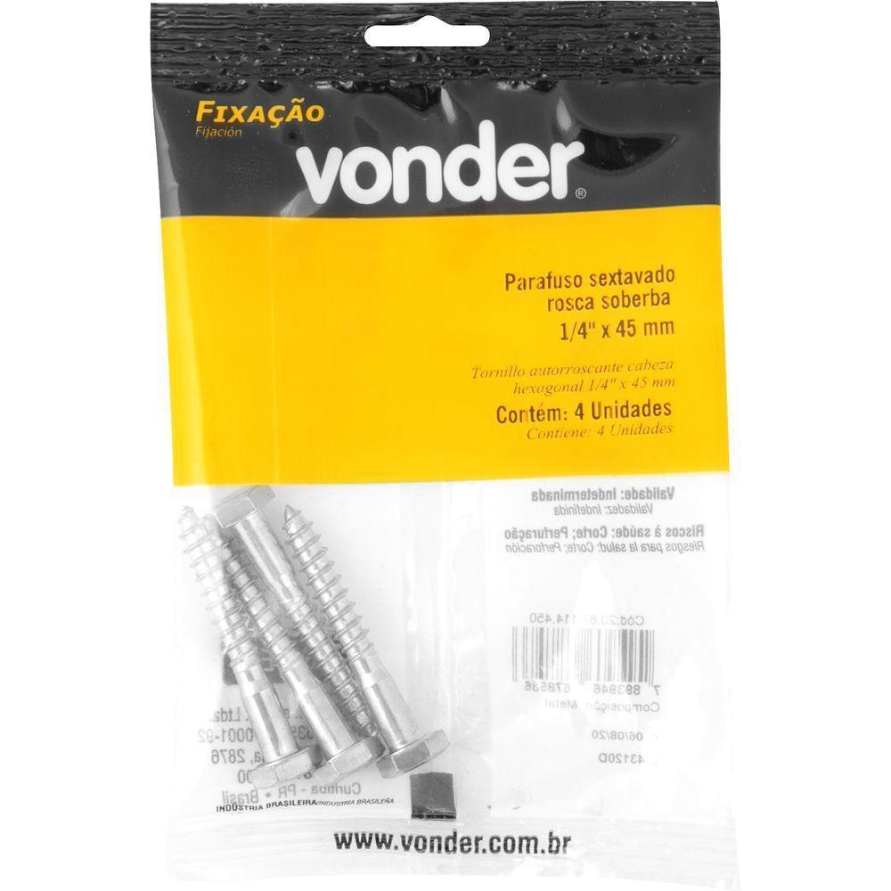 Parafuso Sextavado Rosca Soberba 1-4''x45mm 4 Peças Vonder - 3