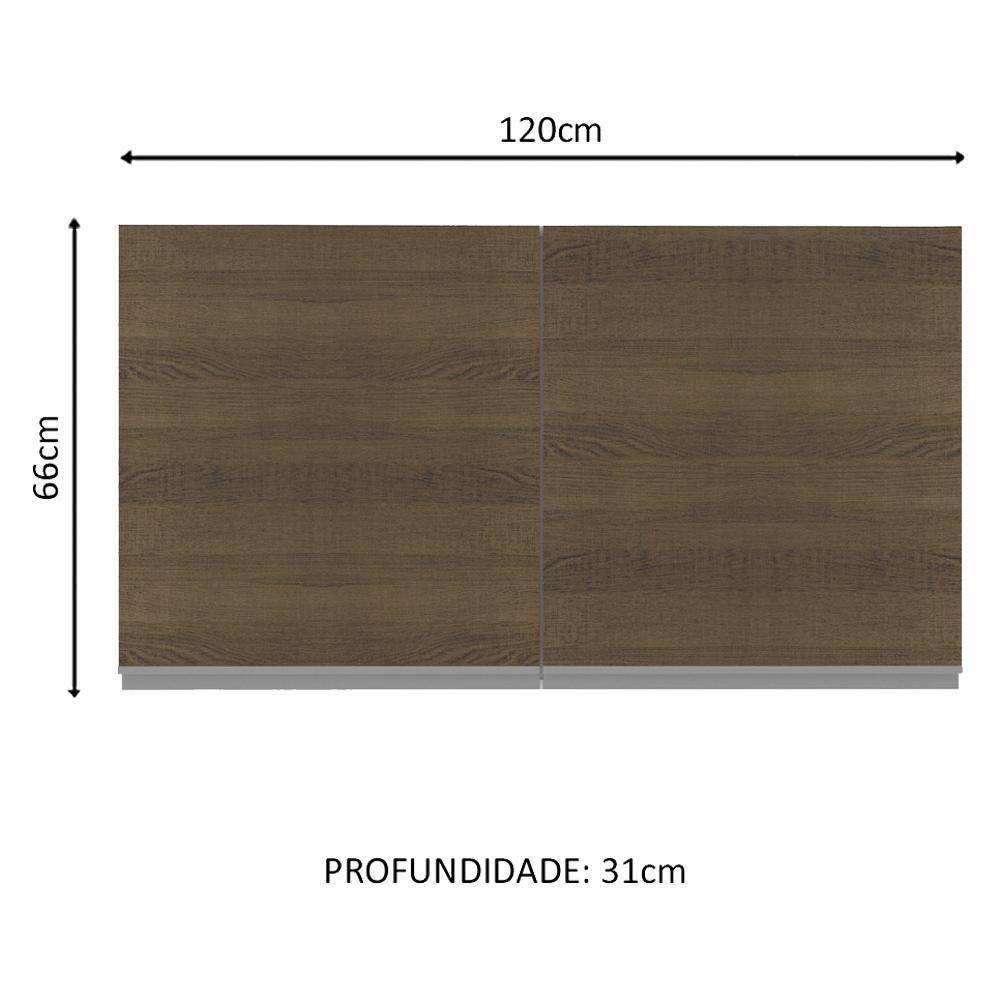 Armário Aéreo Glamy 100%MDF 120cm 2 Portas BR/Rustic Madesa - 8