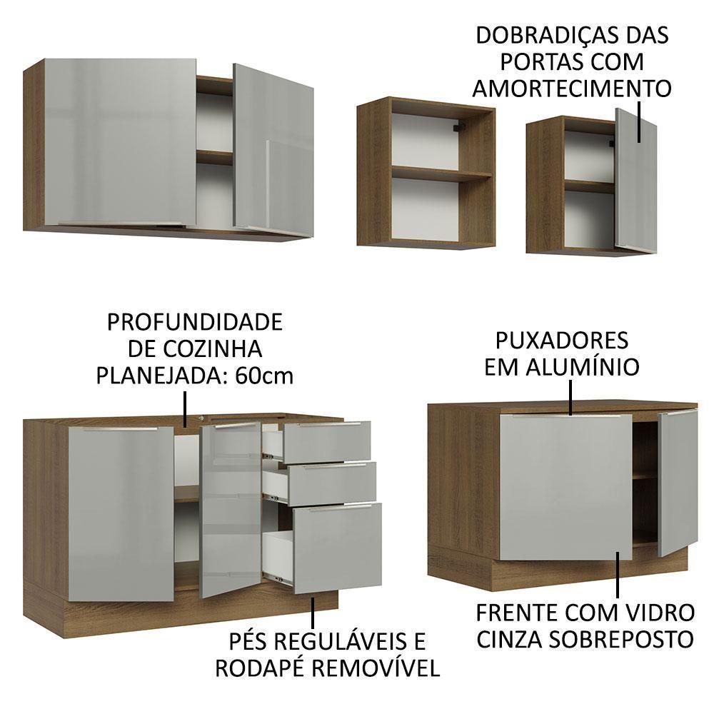 Armário De Cozinha Completa 240cm Rustic/cinza Lux Madesa 05 Rustic/cinza - 7