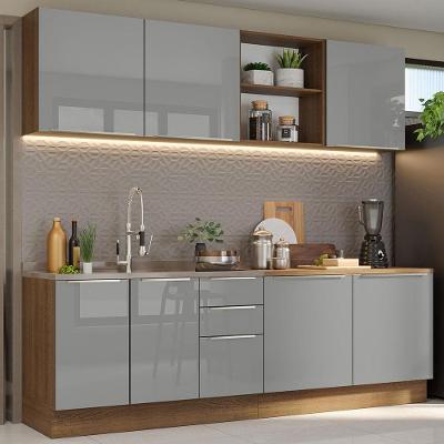 Armário de Cozinha Completa Lux 6 Portas 6 Gavetas MDF 240cm Cinza