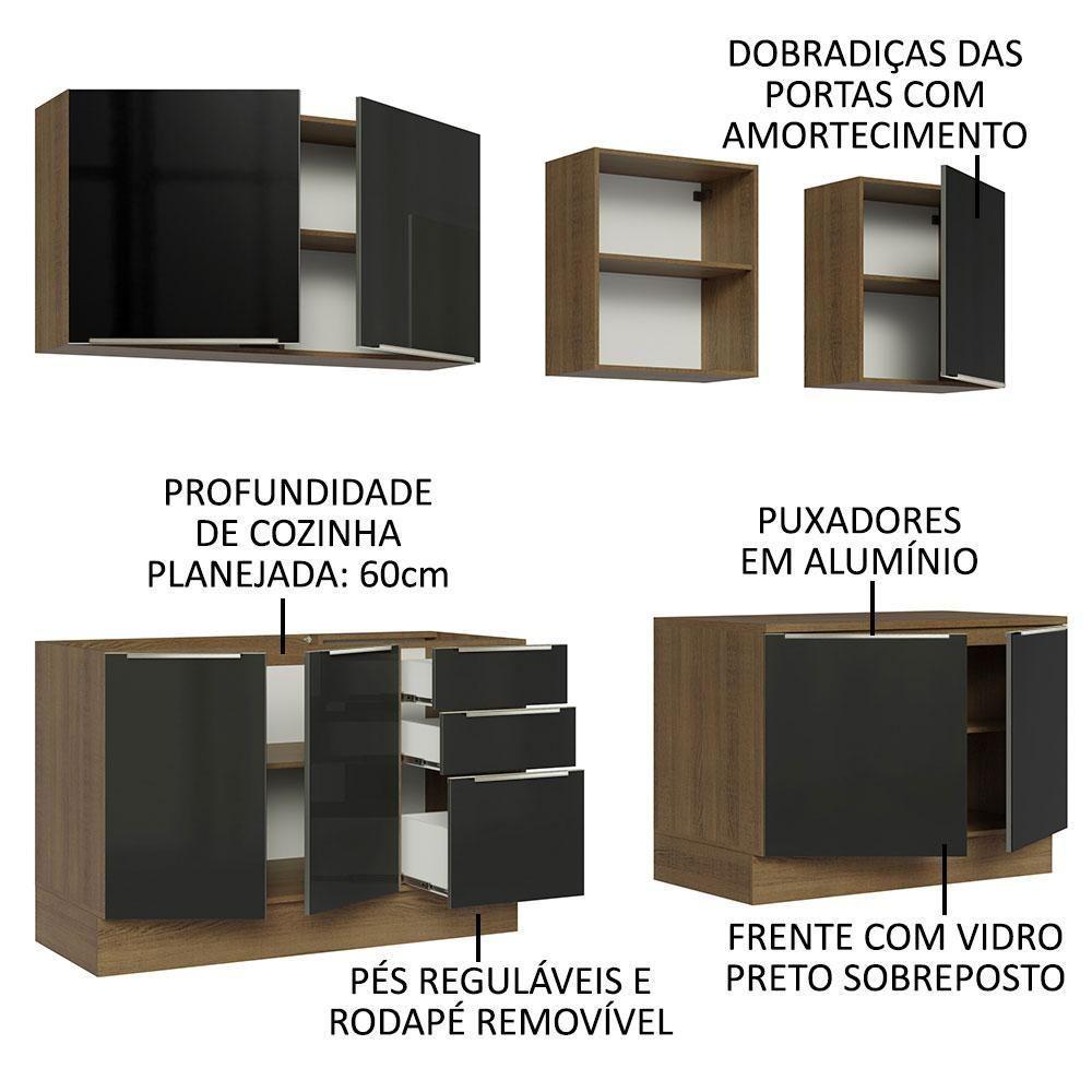 Armário De Cozinha Completa 240cm Rustic/preto Lux Madesa 05 Rustic/preto - 8