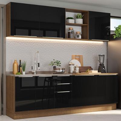 Armário de Cozinha Completa Lux em MDP 240cm Rustic-preto com Torre Quente para Forno Madesa