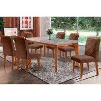 Sala De Jantar Completa Londrina Tampo Madeirado C- Vidro Curvo 120x80 E 4 Cadeiras Melissa Imbuia-veludo Capuccino - Rufato - 1