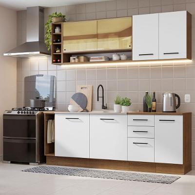 Armário de Cozinha Completa Agata 9 Portas 5 Gavetas MDF 220cm Rustic e Branco