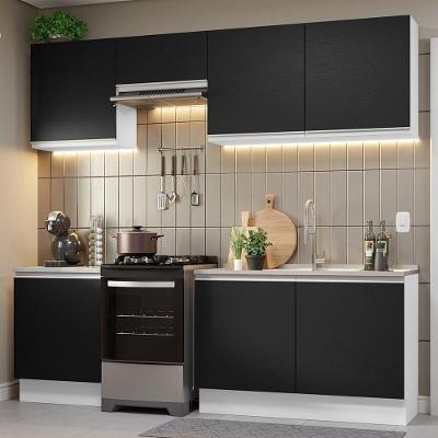 Armário de Cozinha Glamy 09 5 Portas MDF 240cm Branco-Preto com Tampo