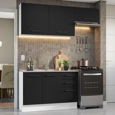 Cozinha Completa Agata 5 Portas 3 Gavetas MDF 180cm Branco-preto com Pés Reguláveis