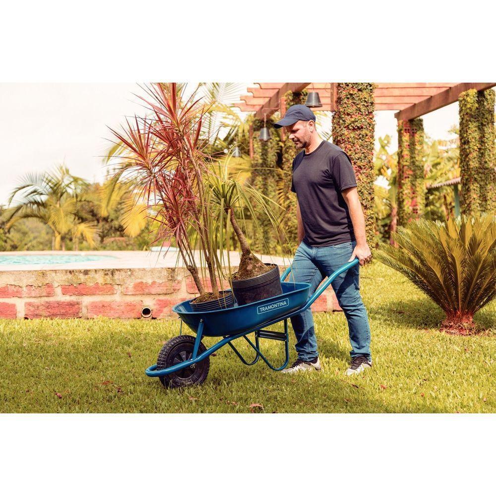 Carrinho De Mão Com Caçamba Rasa Metálica Azul 50 L, Braço Metálico E Pneu Maciço Tramontina - 4