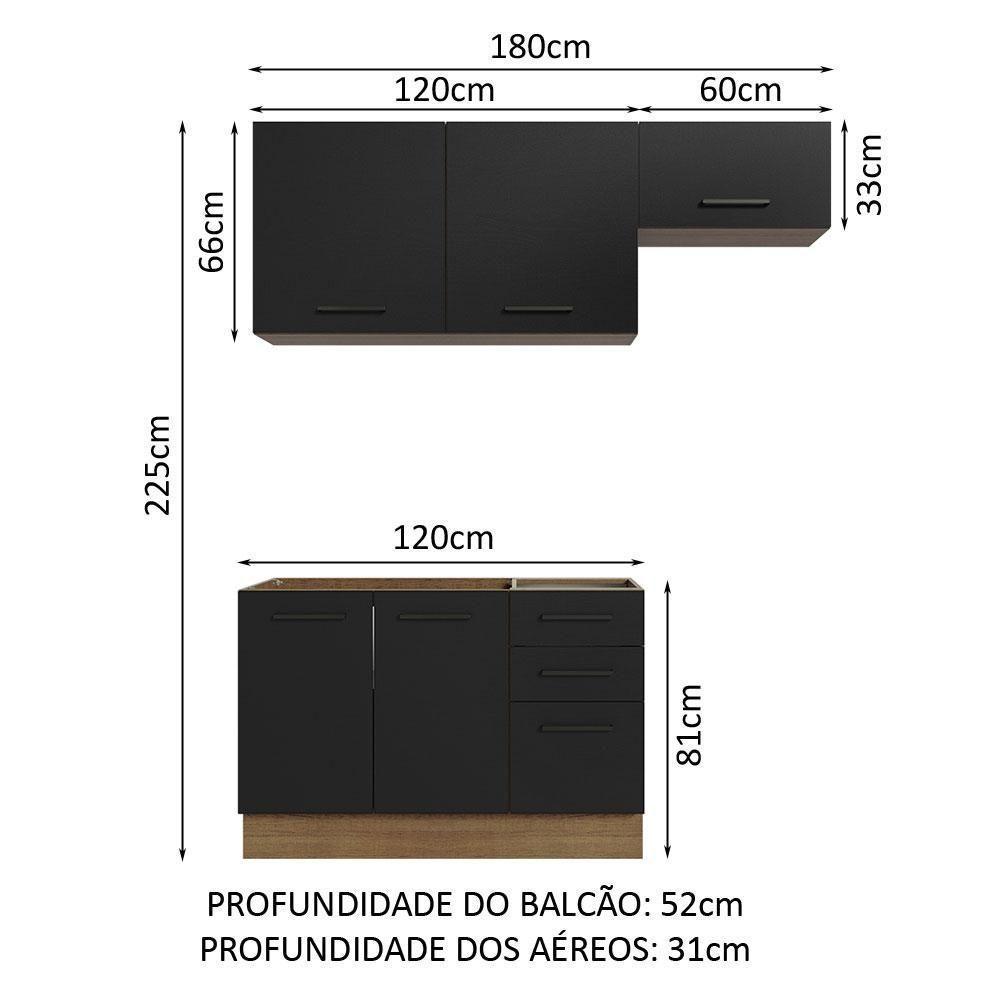Armário De Cozinha Compacta 180cm Rustic/preto Agata Madesa 09 Rustic/preto - 9