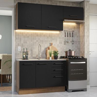 Cozinha Compacta Agata 5 Portas 3 Gavetas MDF 180cm Rustic-preto com Corrediças Telescópicas