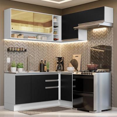 Cozinha Completa de Canto Glamy 06 7 Portas 3 Gavetas 349cm Branco Preto