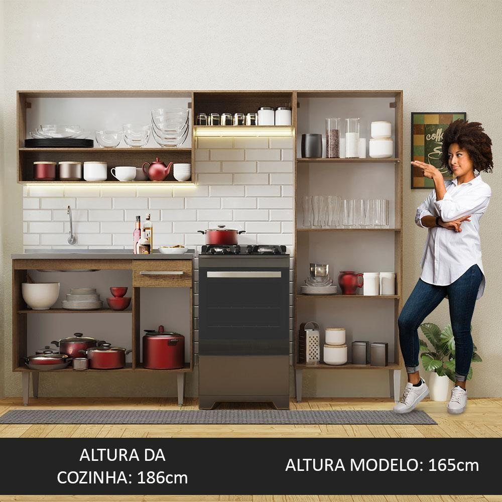 Armário De Cozinha Compacta 229cm Com Pia Rustic/cinza Emilly Madesa 10 Rustic/cinza - 6