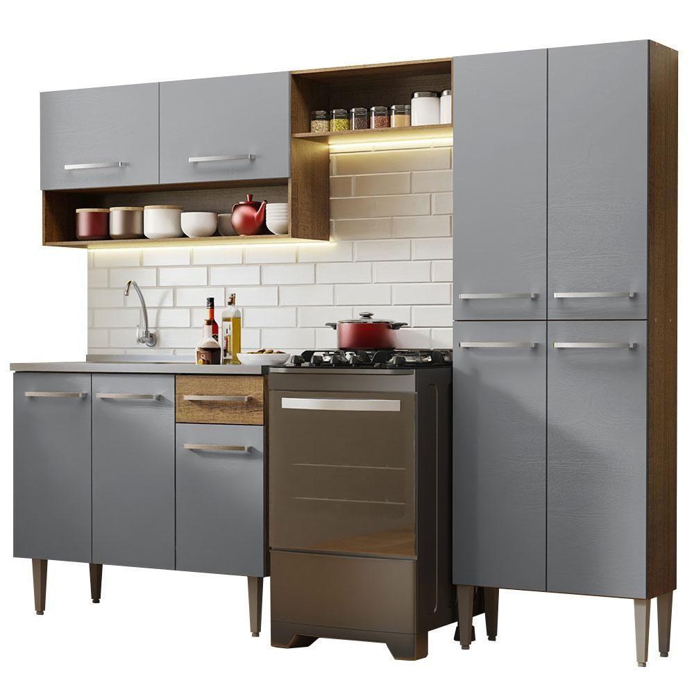 Armário De Cozinha Compacta 229cm Com Pia Rustic/cinza Emilly Madesa 10 Rustic/cinza - 9