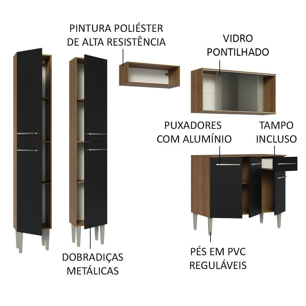 Armário De Cozinha Completa 229Cm Madesa 05 Rustic/Preto - 7
