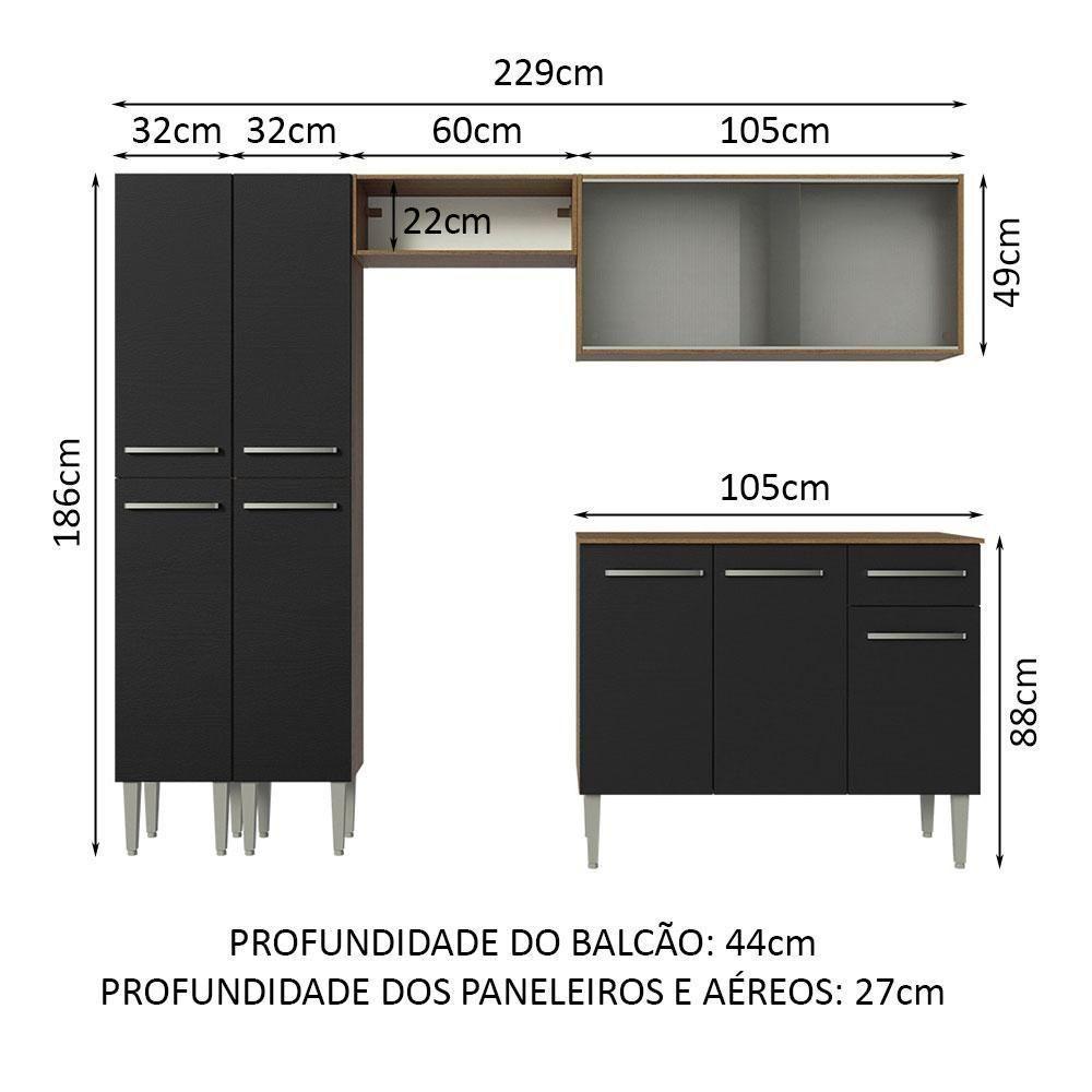 Armário De Cozinha Completa 229Cm Madesa 05 Rustic/Preto - 8