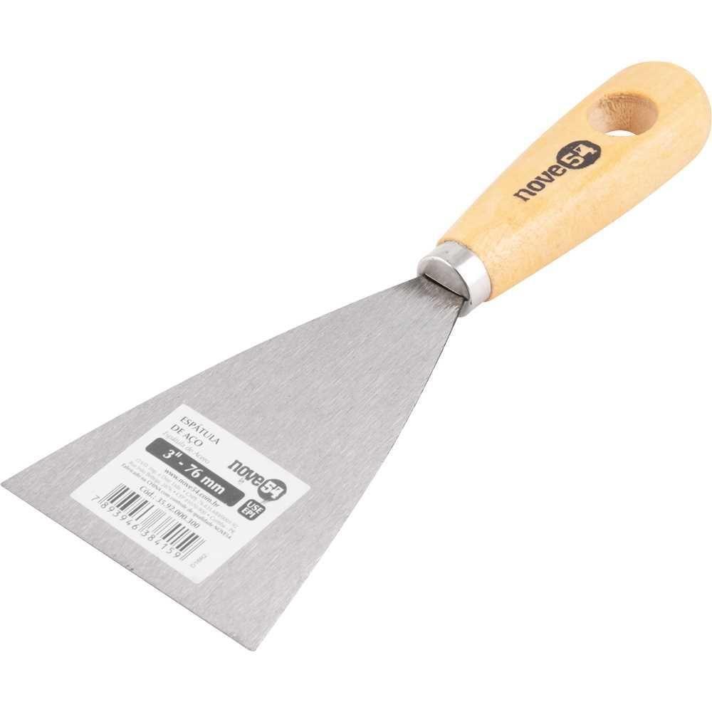 Espátula Betumadeira Aço Carbono 3 8cm Cabo Madeira Nove54 - 1