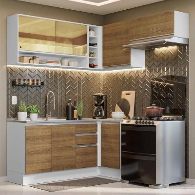 Armário de Cozinha Completa de Canto Glamy 06 7 Portas 3 Gavetas MDF 349cm Branco Rustic