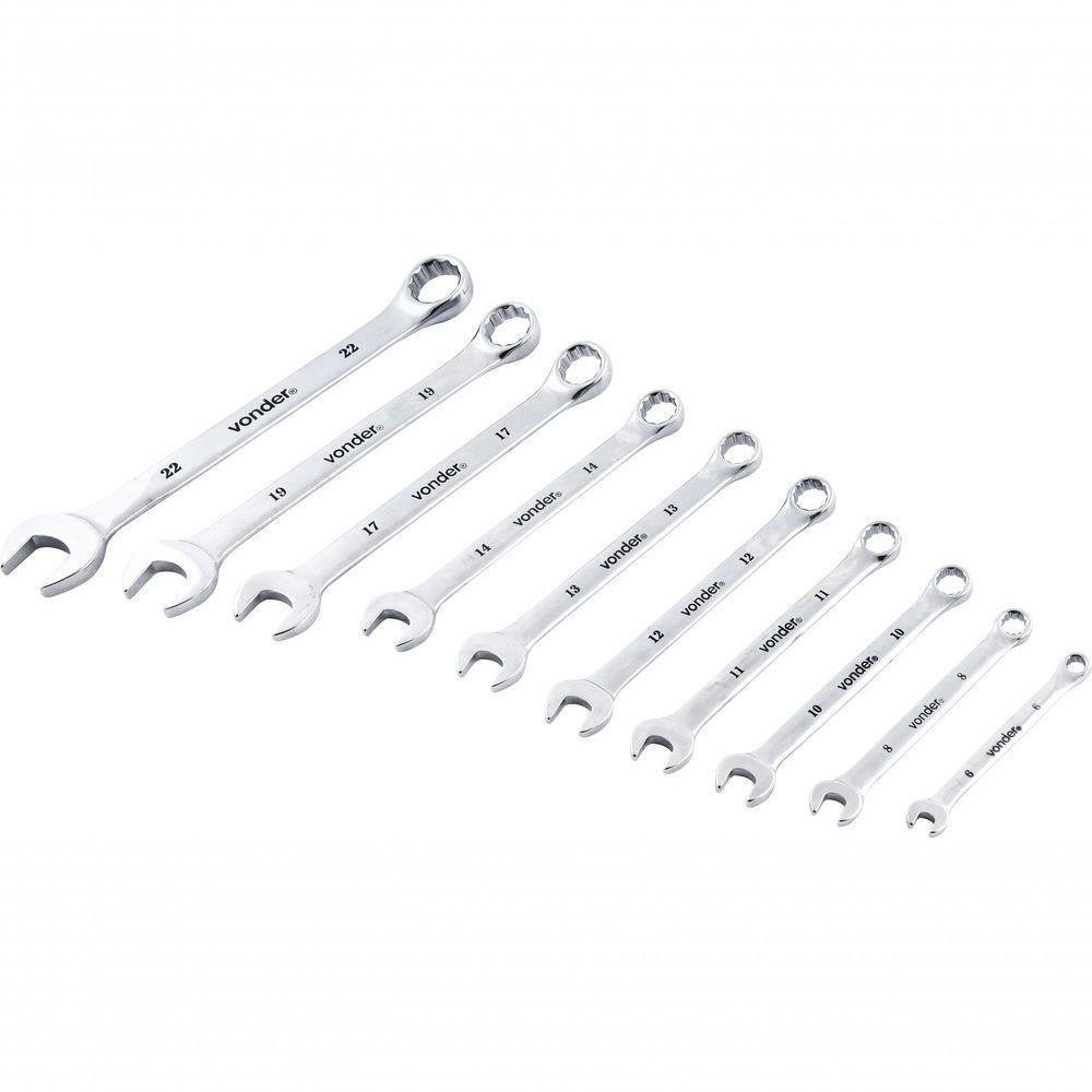 Jogo Chave Combinada 6-22mm Cromo Vanádio Cromada 10 Vonder - 1