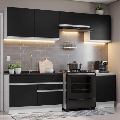 Armário de Cozinha Completa Glamy 04 5 Portas 3 Gavetas MDP 260cm Branco Preto