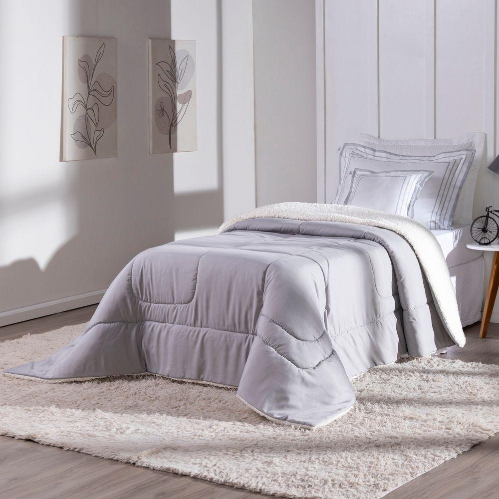 Kit 03 Pçs Coberdrom Solteiro Soft Dupla Face E Hipercal 400 Fios Cinza - 2